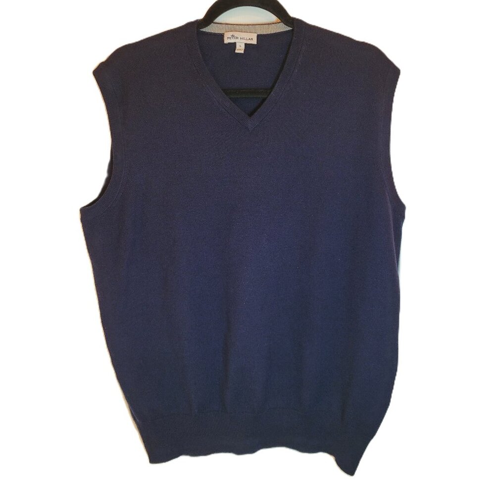 Peter Millar Men's V-Neck Sweater Vest Merino Wool/Silk Blend Navy Size Large